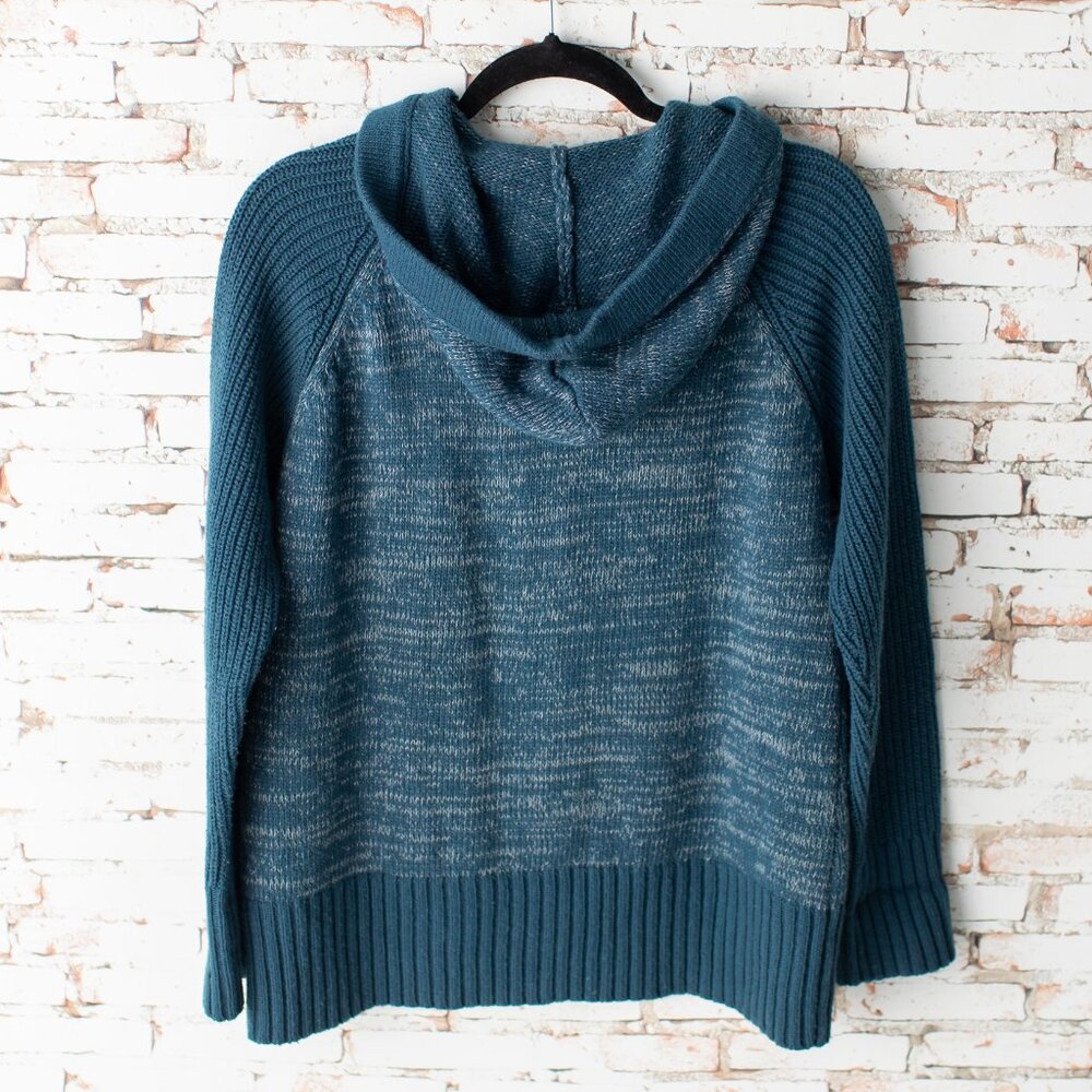 Columbia Women's Large Hooded Sweater Teal Wool-Blend Button Pullover - Picture 7 of 9